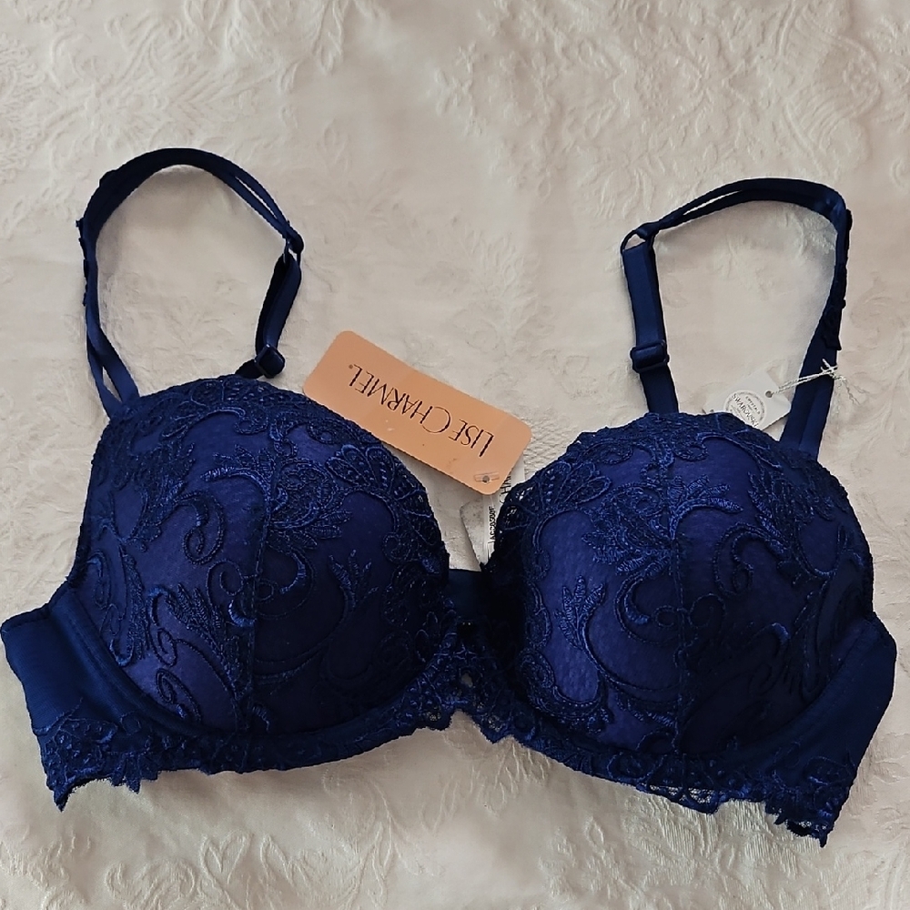 Lise Charmel Women's Blue Lace Bra With Swarovski.  32E